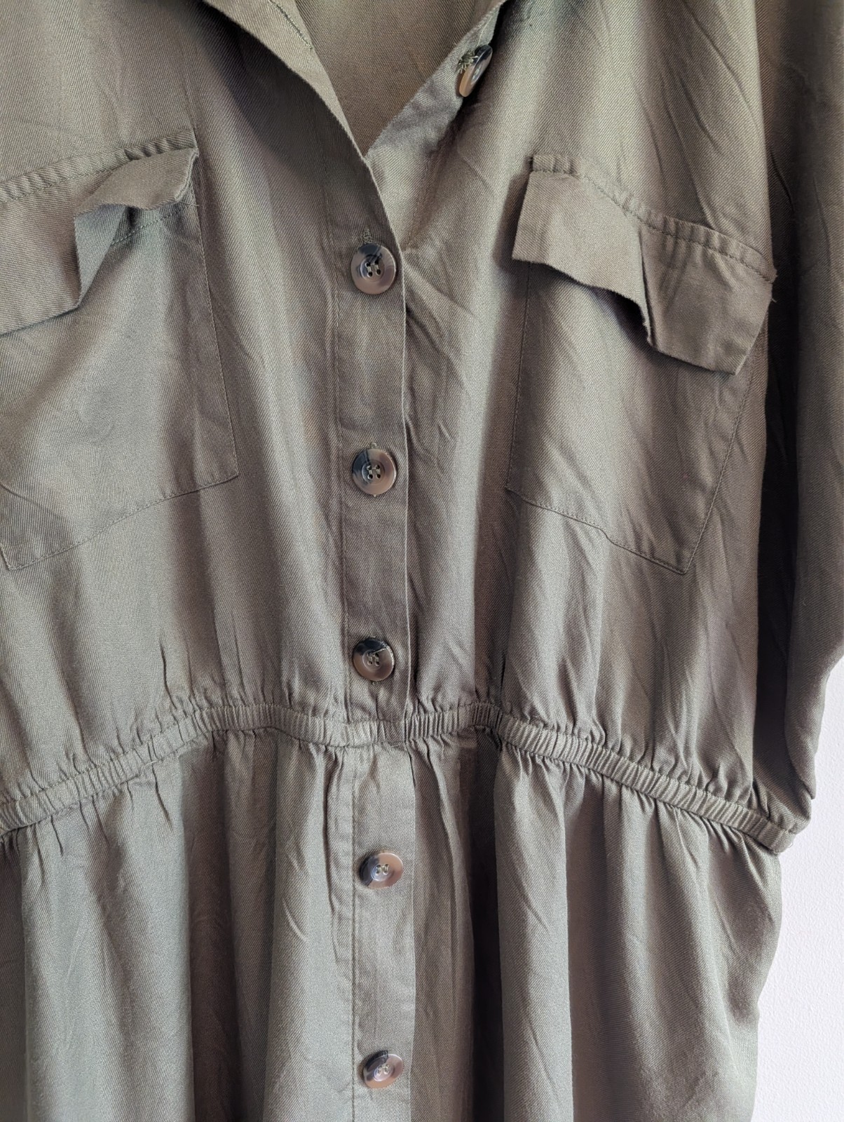 3XL Utility Shirt Dress Button Front Military Pocket Flaps Safari Olive Khaki