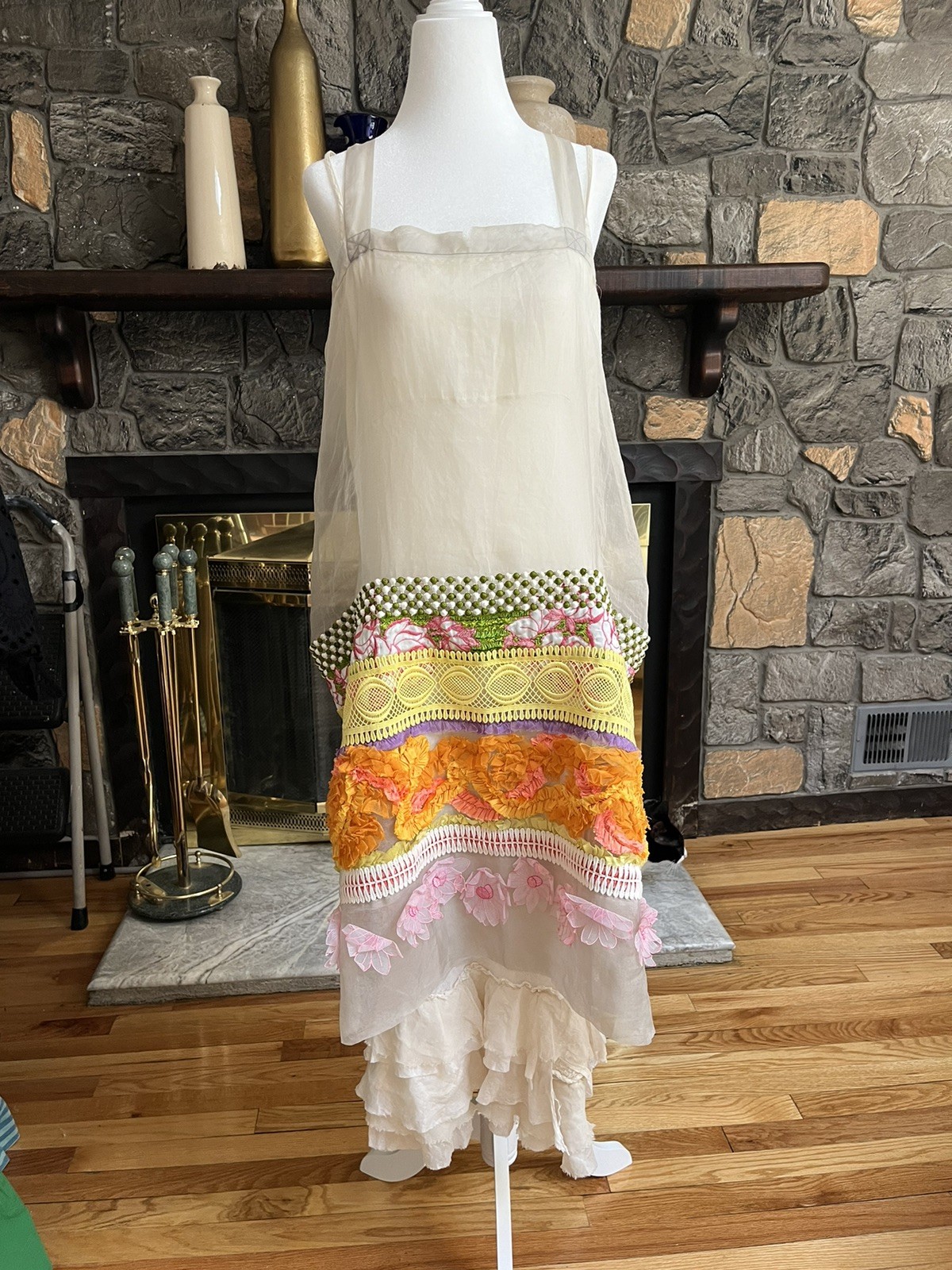 DOSA One Size 100% Cotton Sheer Embellished Apron Overlay Artisan Bohemian layer