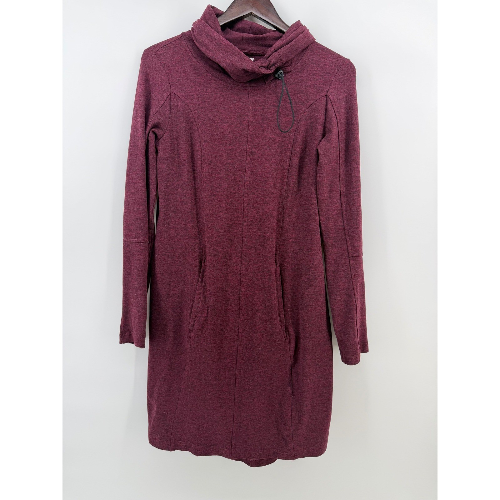Maurices Womens Burgundy Heathered Cowl Neck Pockets Sweater Dress Small
