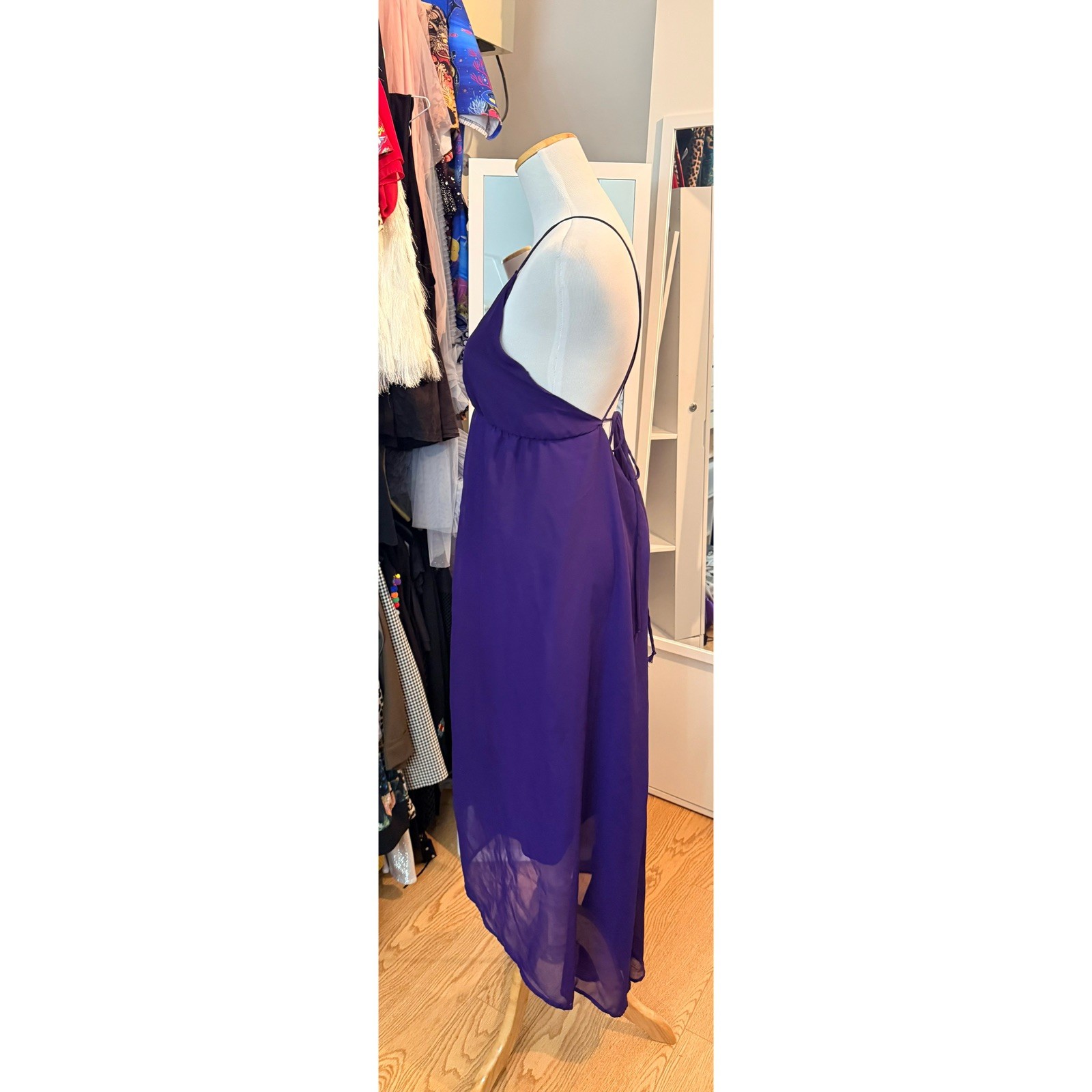 Forever 21 Deep Purple Spaghetti Strap V-Neck High Low Maxi Dress Size Medium