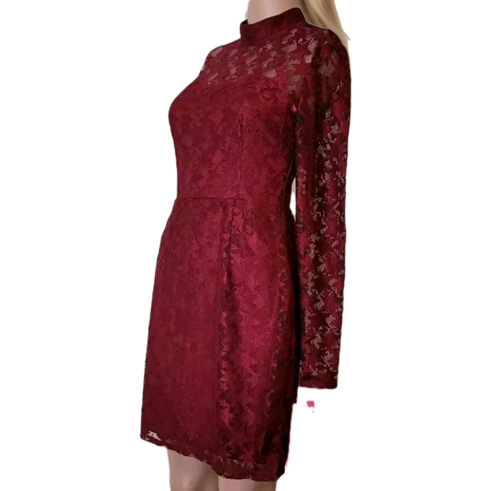 Betsey Johnson Mini Dress Womens 2 Star Lace Red Sheer Overlay sheer long sleeve