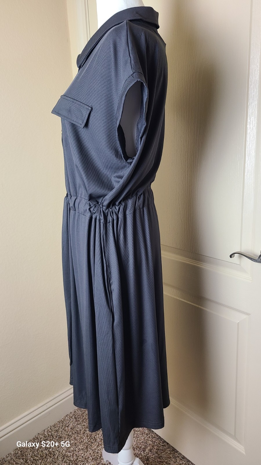Lularoe Charcoal Gray Rib-knit Stacie Shirt Dress Chest Pockets Drawstring…