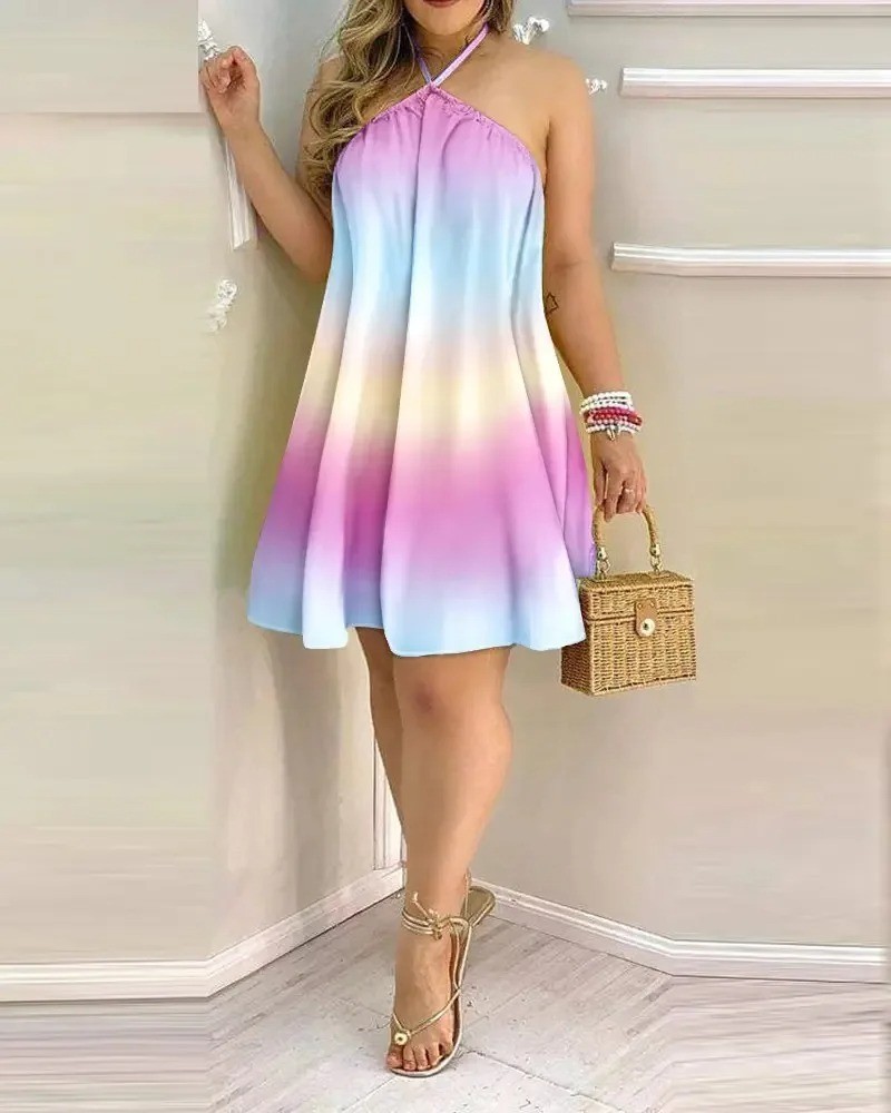 Women’s Tropical Palm Tree Beach Dress Boho Vacation Sundress Summer