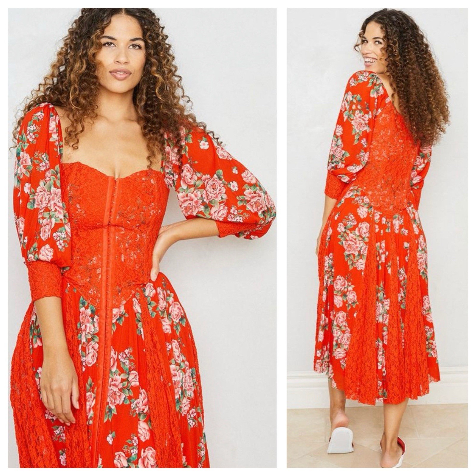 NWT We are HAH Maiden Memphis red corset lace floral midi dress Victorian Sz S