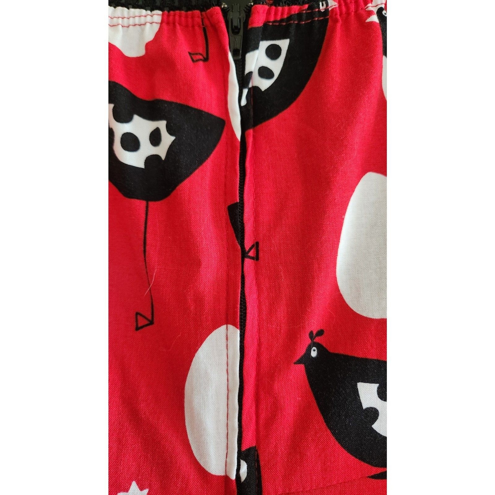 Folter Modcloth Red Black White Chicken & Egg Strapless Cotton Dress Sz M Retro