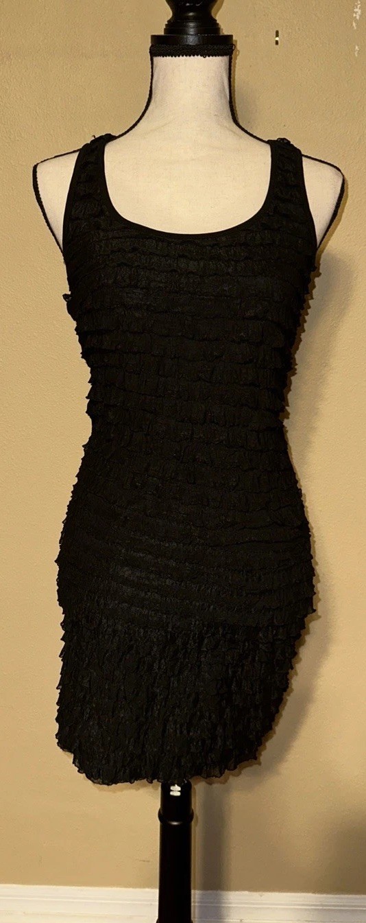 Julie’s Closet Black Body Con Tank Dress Ruffle Tiered Size Small