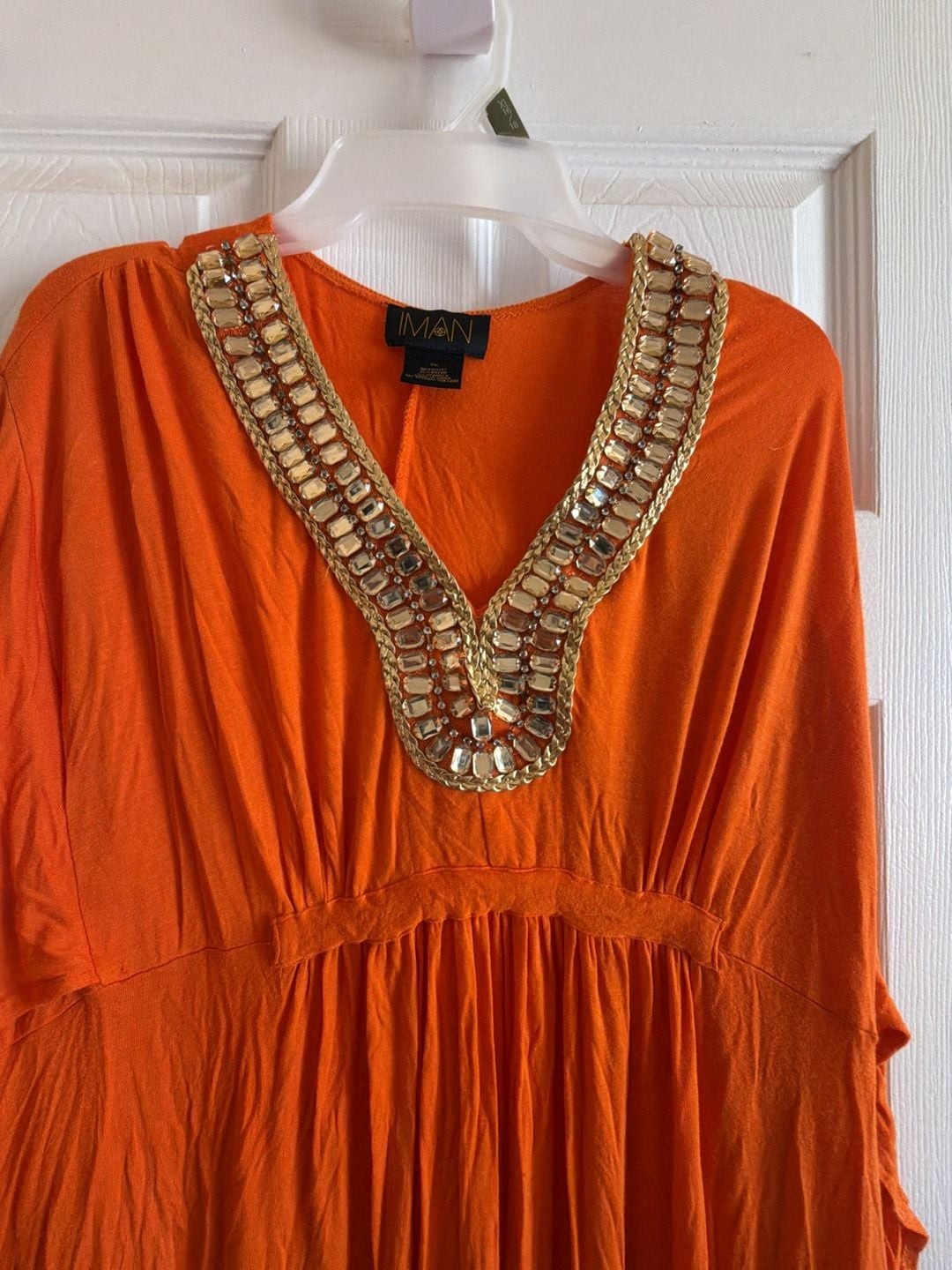 IMAN Global Chic Orange Beaded V-Neck Kaftan Maxi Dress EPI 1086-D