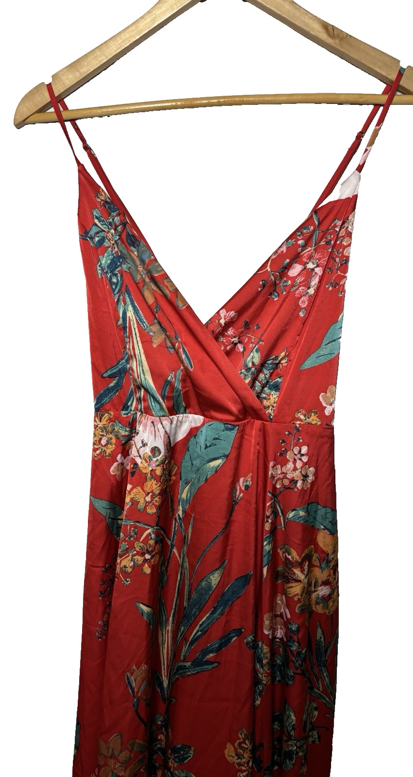 LulusN Dress NWT Large Red Floral Maxi Plunge V-Neck Spaghetti Strap Size L