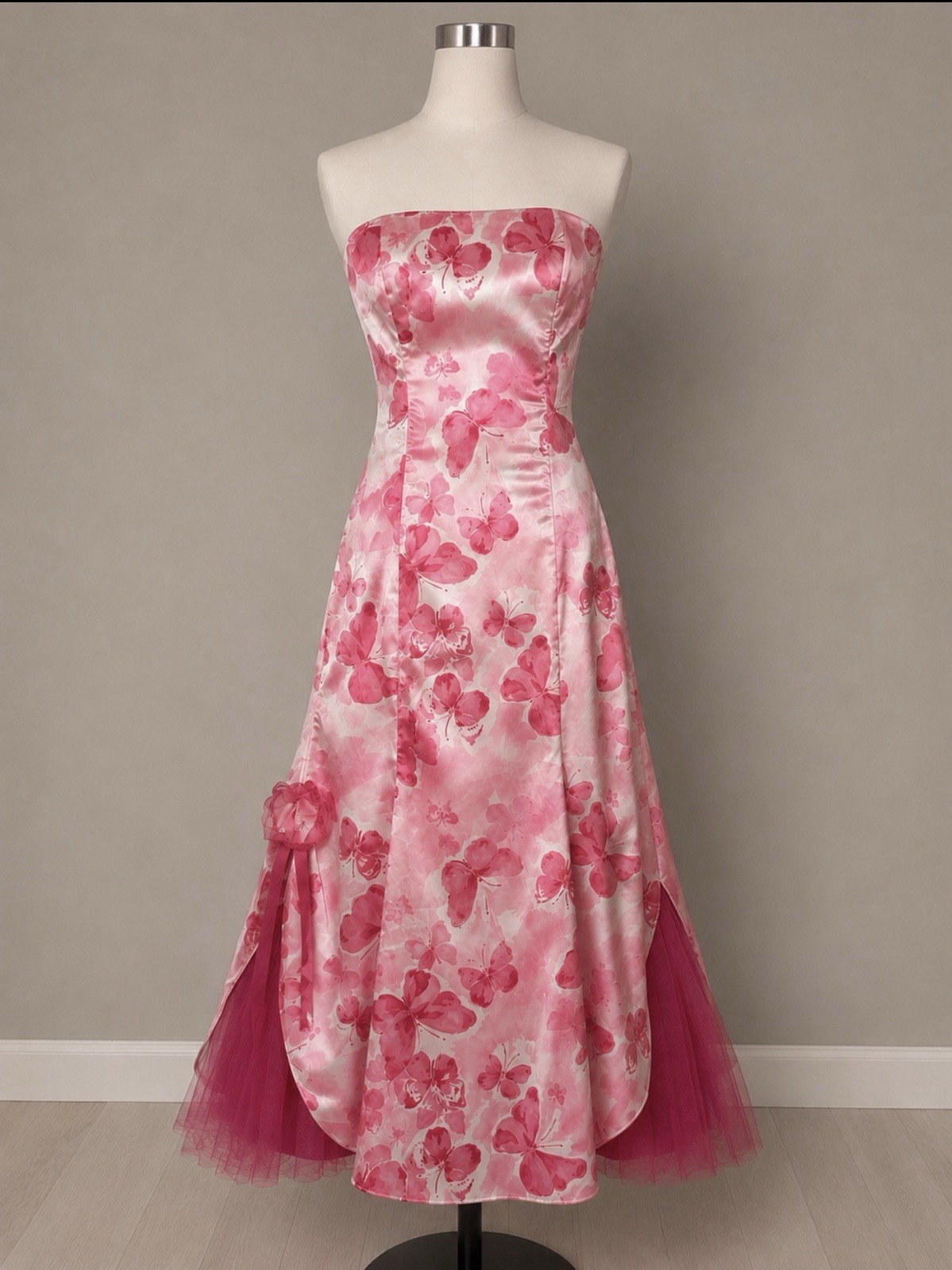 Jessica McClintock Gunne Sax Y2K Pink Butterfly Strapless Formal Prom Dress Sz 9