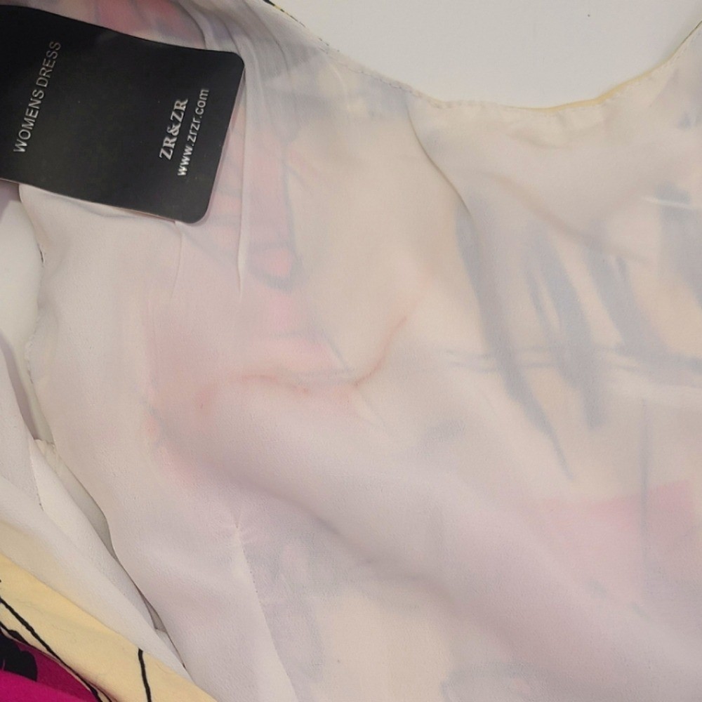 ZR&ZR Multicolor white pink red Flare Abstract Print Sleeveless Dress sz large L