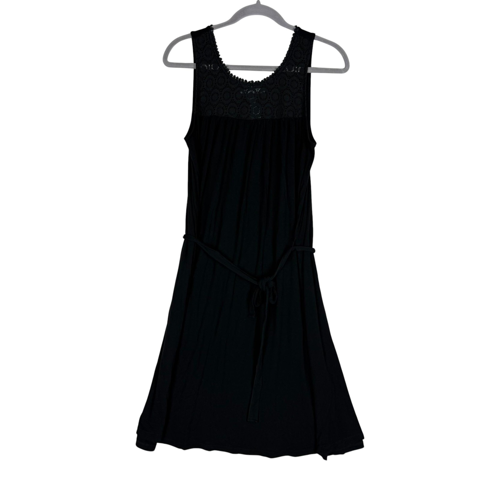 Signature Collection Dress Womens M Black Crochet Belted Sundress Knee Length