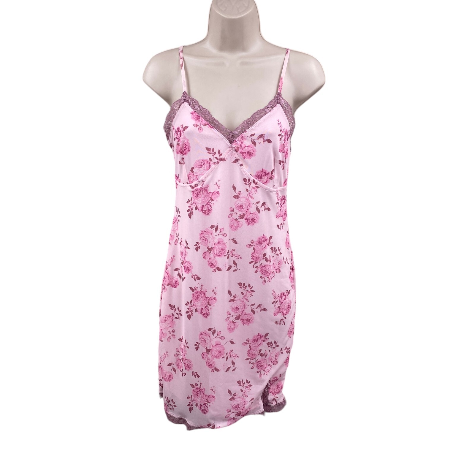 Slip Dress Size Medium Pink Rose Fully Lined Mini Floral Adjustable Straps