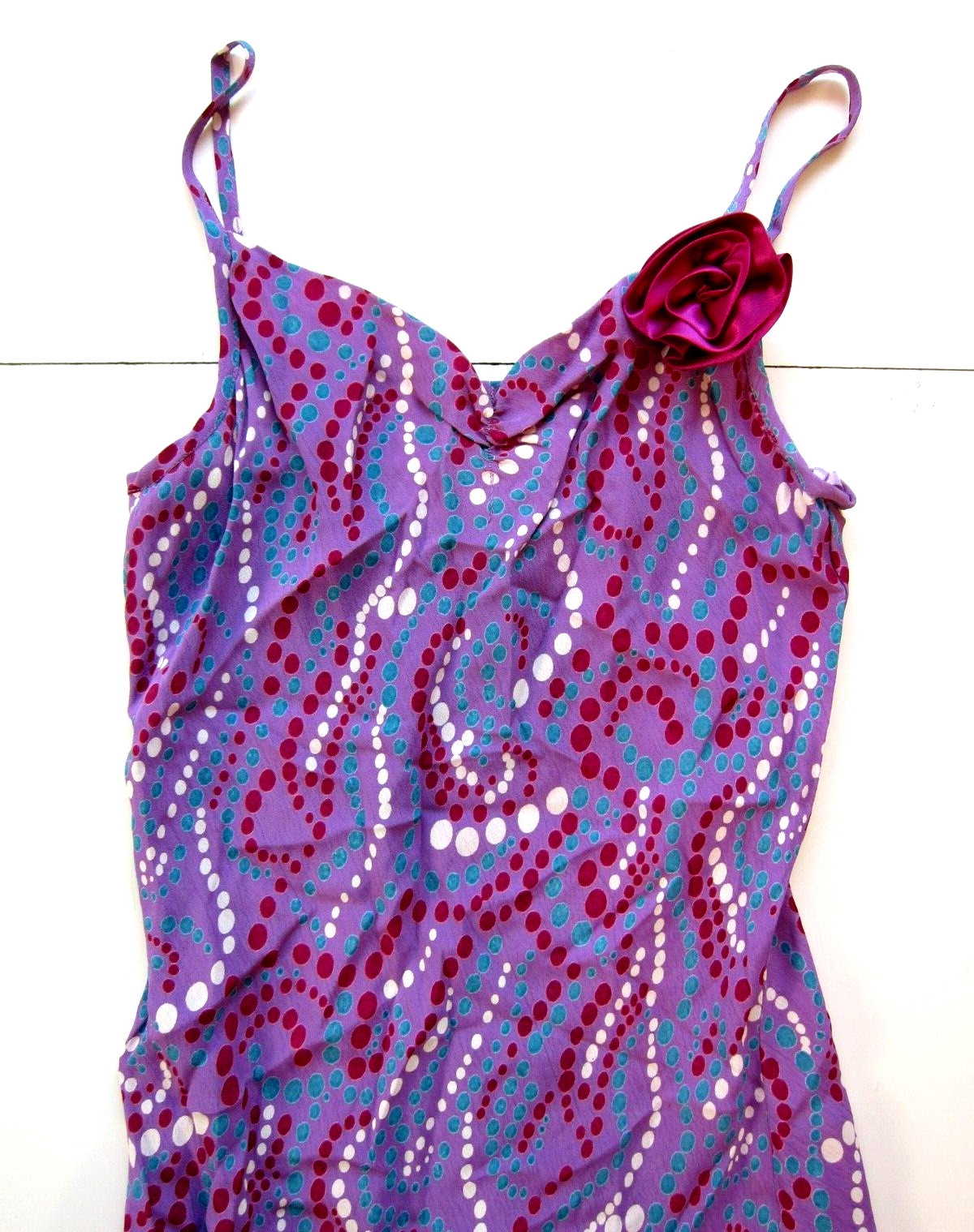 Angie 100% Rayon Purple Green White Polka Dot Midi Tank Slip Sun Dress Small