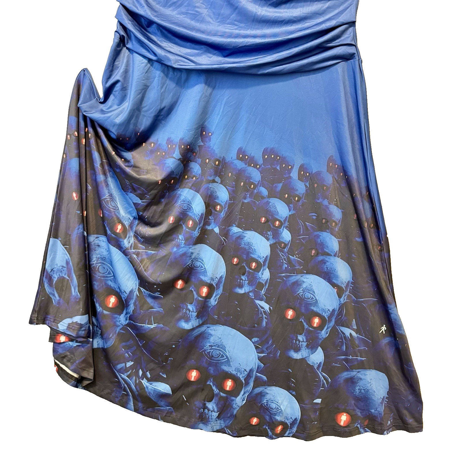 Blue Maxi Skull Print Wrap Front Bodice Dress Short Sleeves Women’s Size XL
