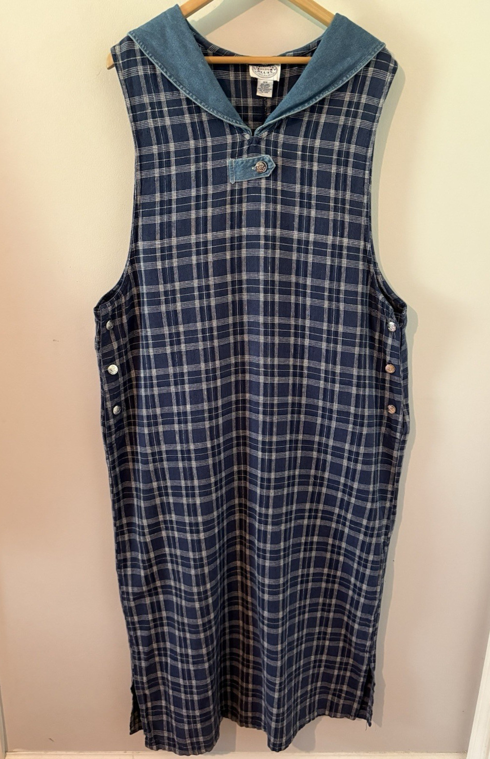 Vintage Carolina Blues Plus Linen Dress Sz 18W Nautical 4th of July Beach Modest