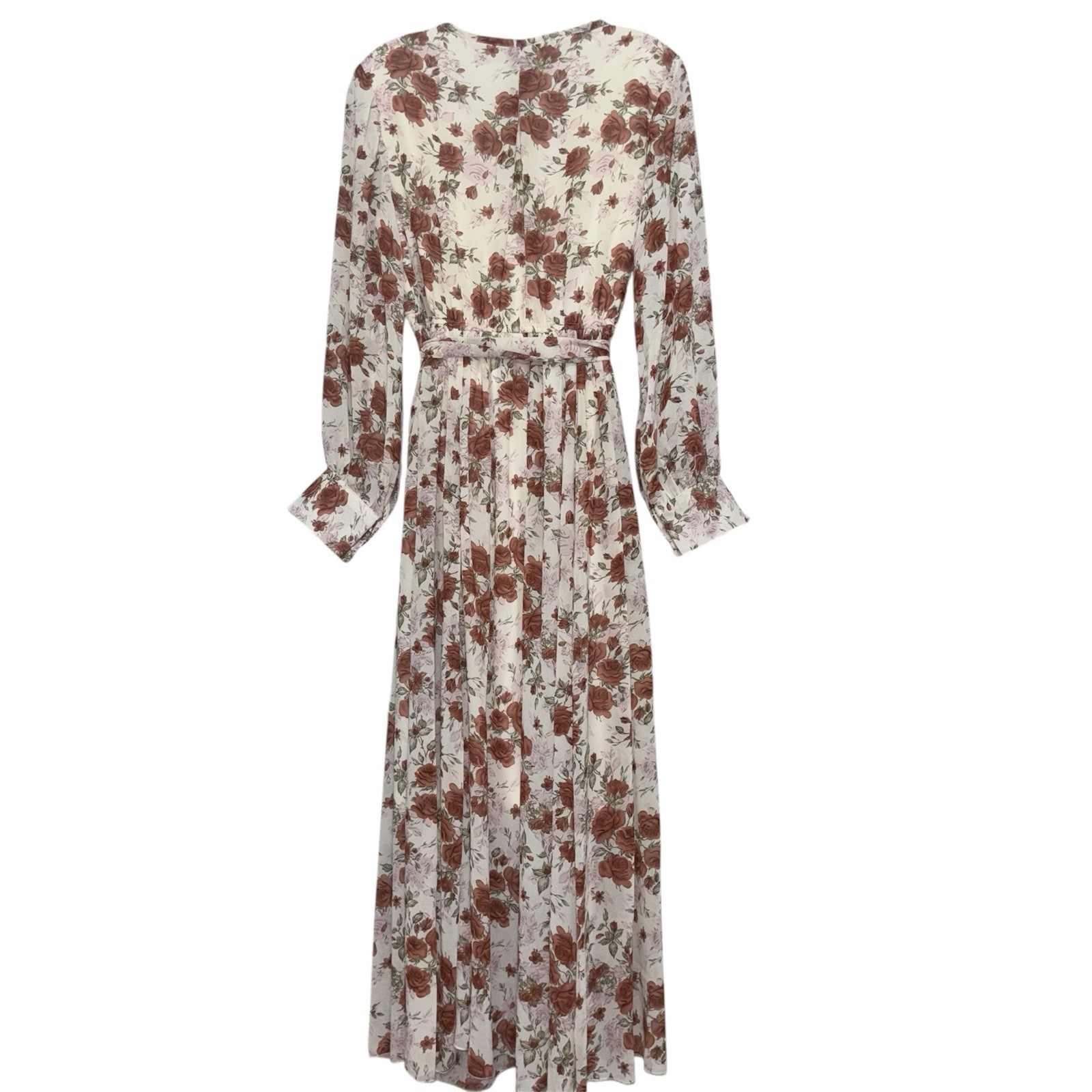 Indigo Soul Rust/Pink Floral Long Sleeve Lined Maxi Dress Sz M Cottagecore