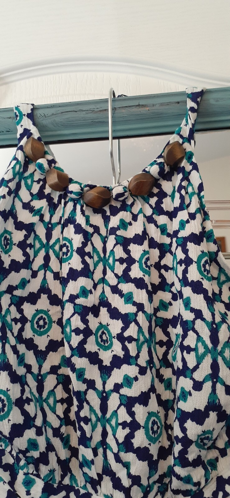 ROBBIE BEE 14 Blue Floral Halter Maxi Dress Ruffle Beaded Neck Elastic Back NEW