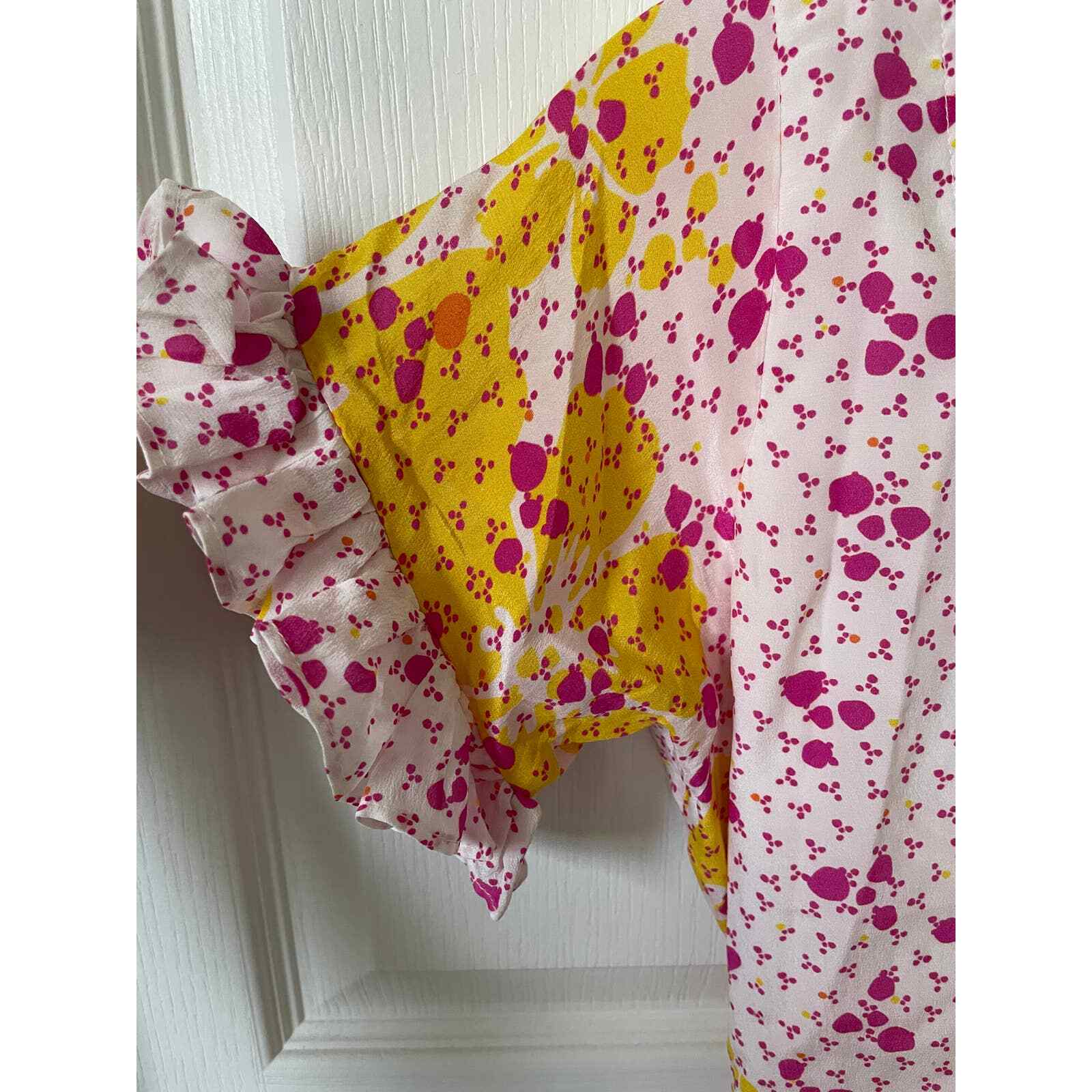 All Things Mochi Dory Mini Wrap Dress Pink Fuchsia Dot Floral Silk Medium