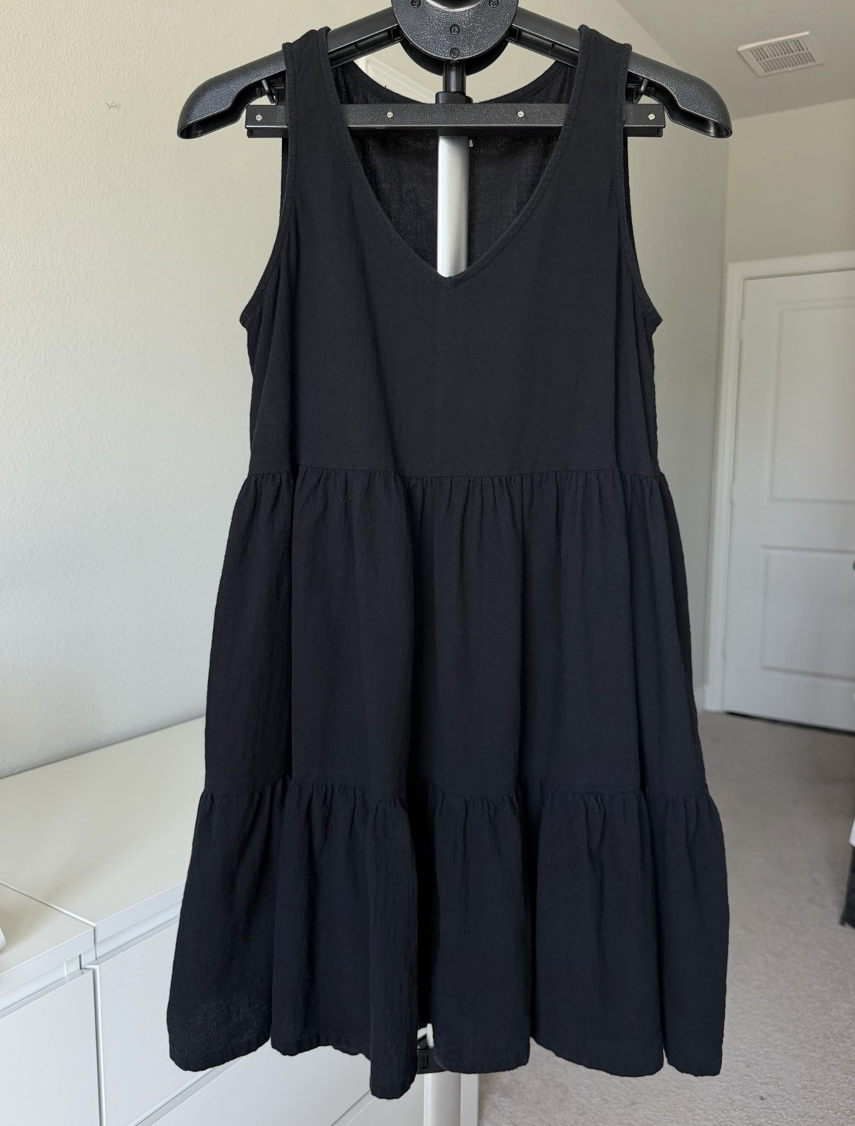 a.n.a Sundress Size M Black Tiered Boho Summer Dress With Pockets Beach Cover