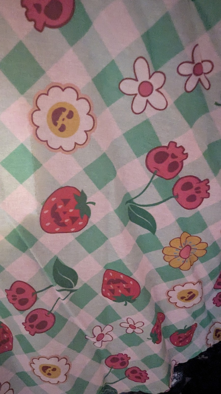 Unique Vintage Green Gingham June-o-ween Spooky Fruit Swing Dress