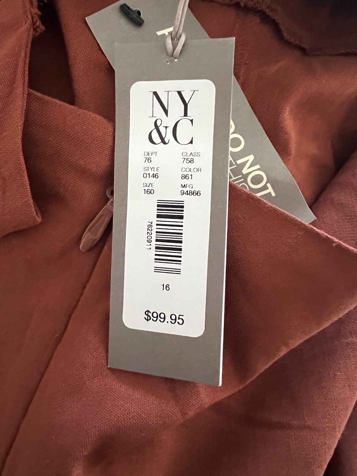 Eva Mendes NY&CO Dress Rust Color Rayon Linen Womens Size 16 NEW