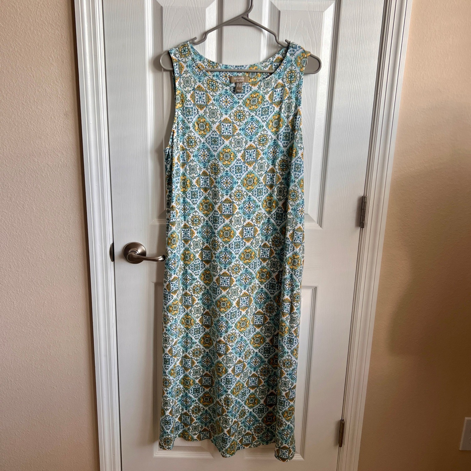 D & Co Naturals Womens Maxi Dress XL Petite Medallion Print Linen Blend