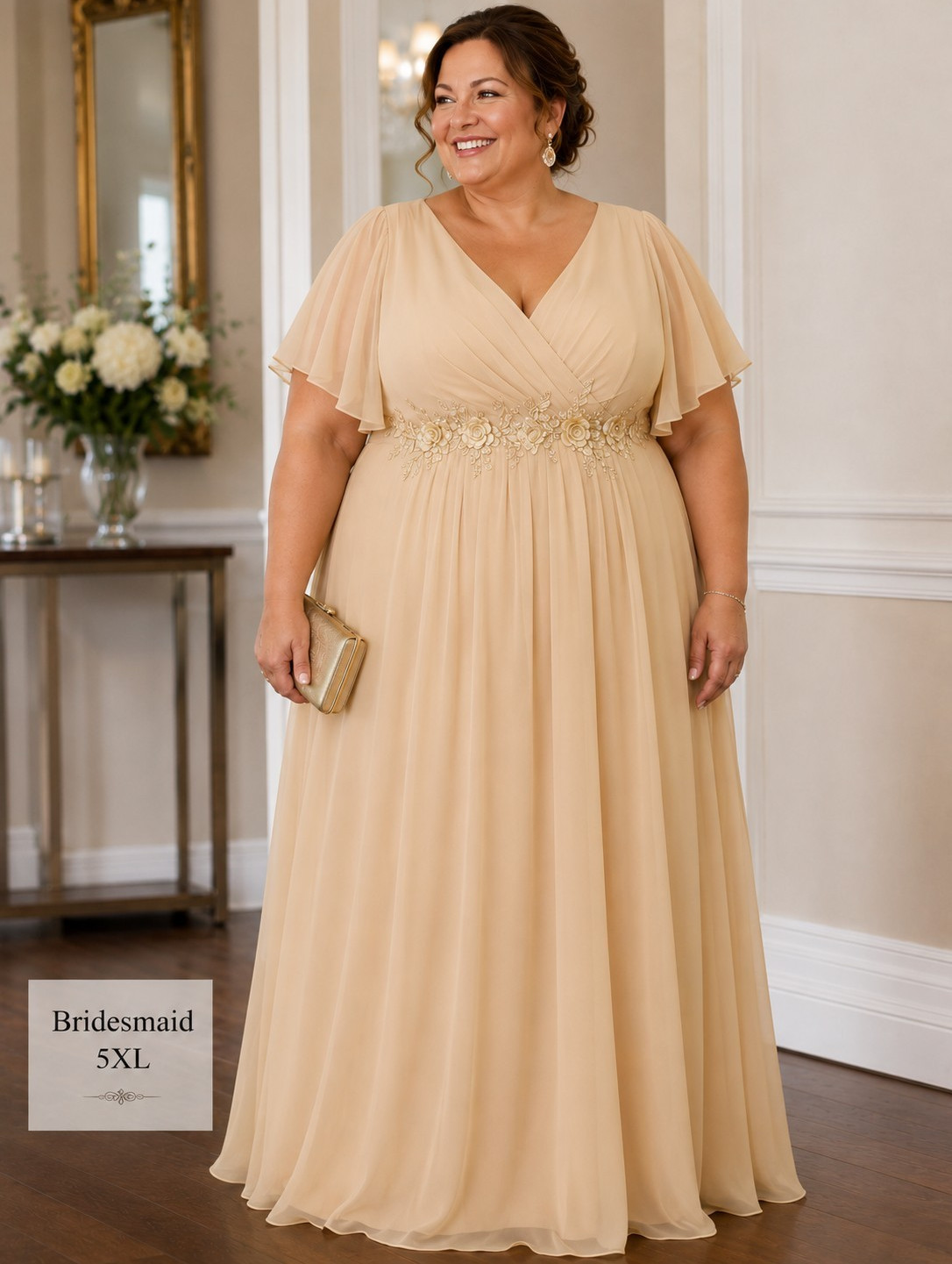 Ever-Pretty Women’s Plus Size 5XL Formal Evening Gown – Champagne/Cream – NWT
