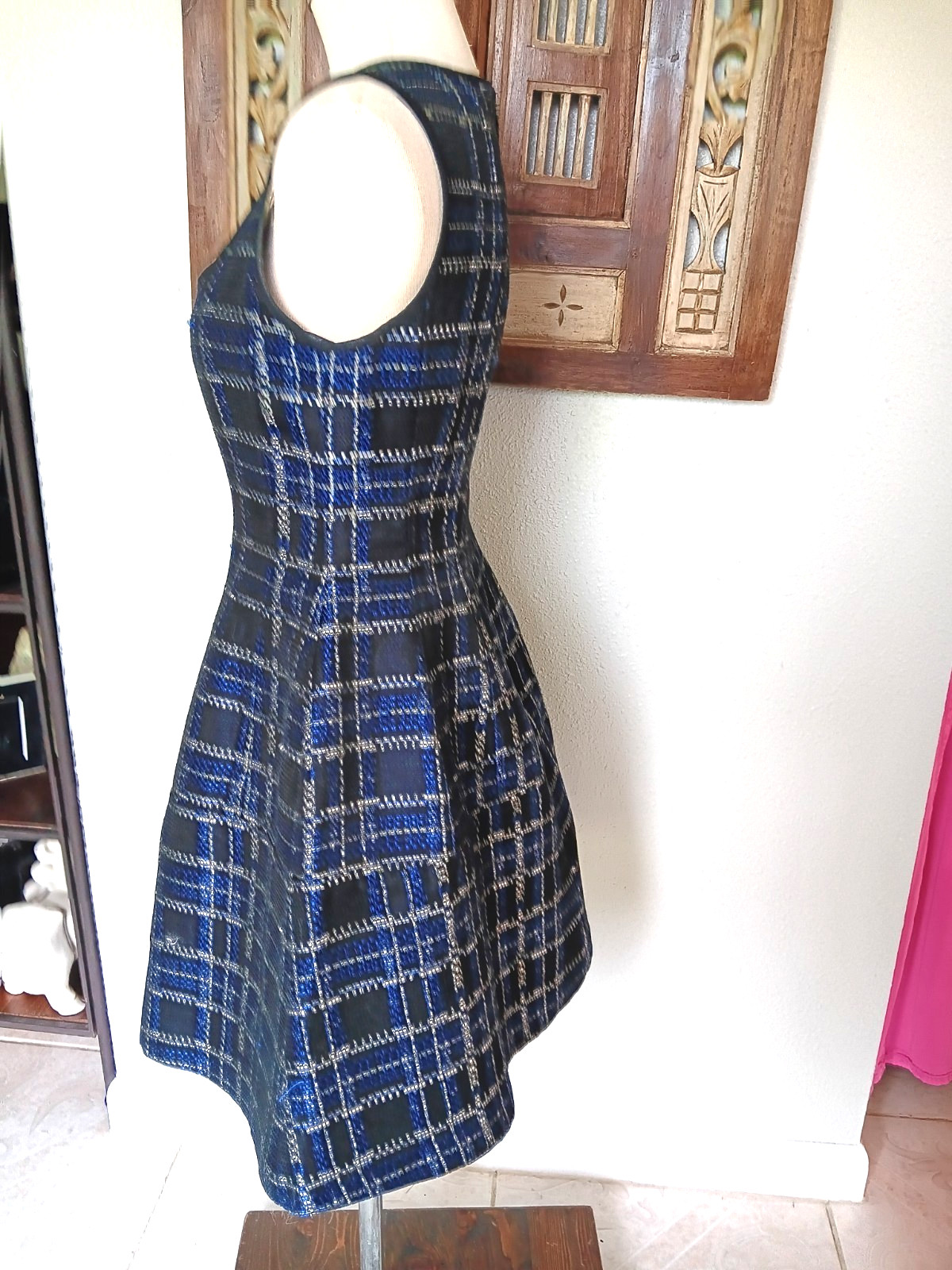 Nanette Lepore Made in NYC Blue Black & White Tweed Fit & Flare Dress Size 2