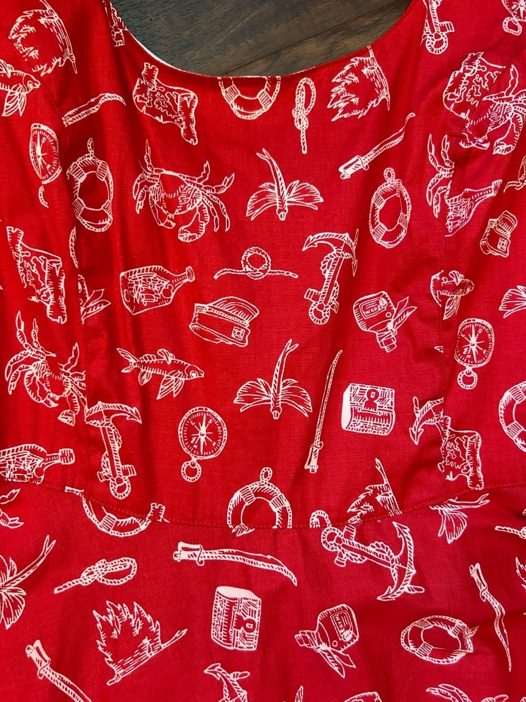 Retro Hell Bunny Red Nautical Print Tie Strap Flare Dress Pinup Swing 40s
