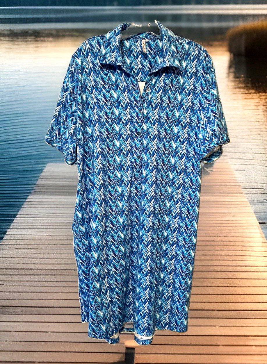 Lulu-B Catalina Dress Womens Sz, 1X Vibrant Colors w/Pockets Resort Comfort NEW