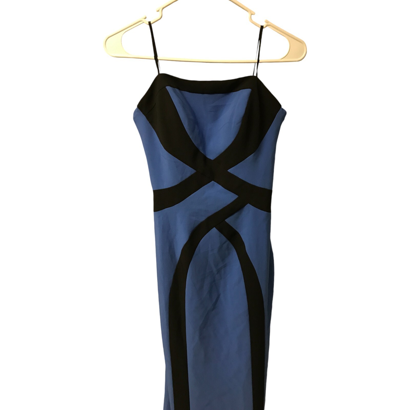 Maria Bianca Nero Stripe Woven Gown Womens 4 Blue Black Colorblock Strapless