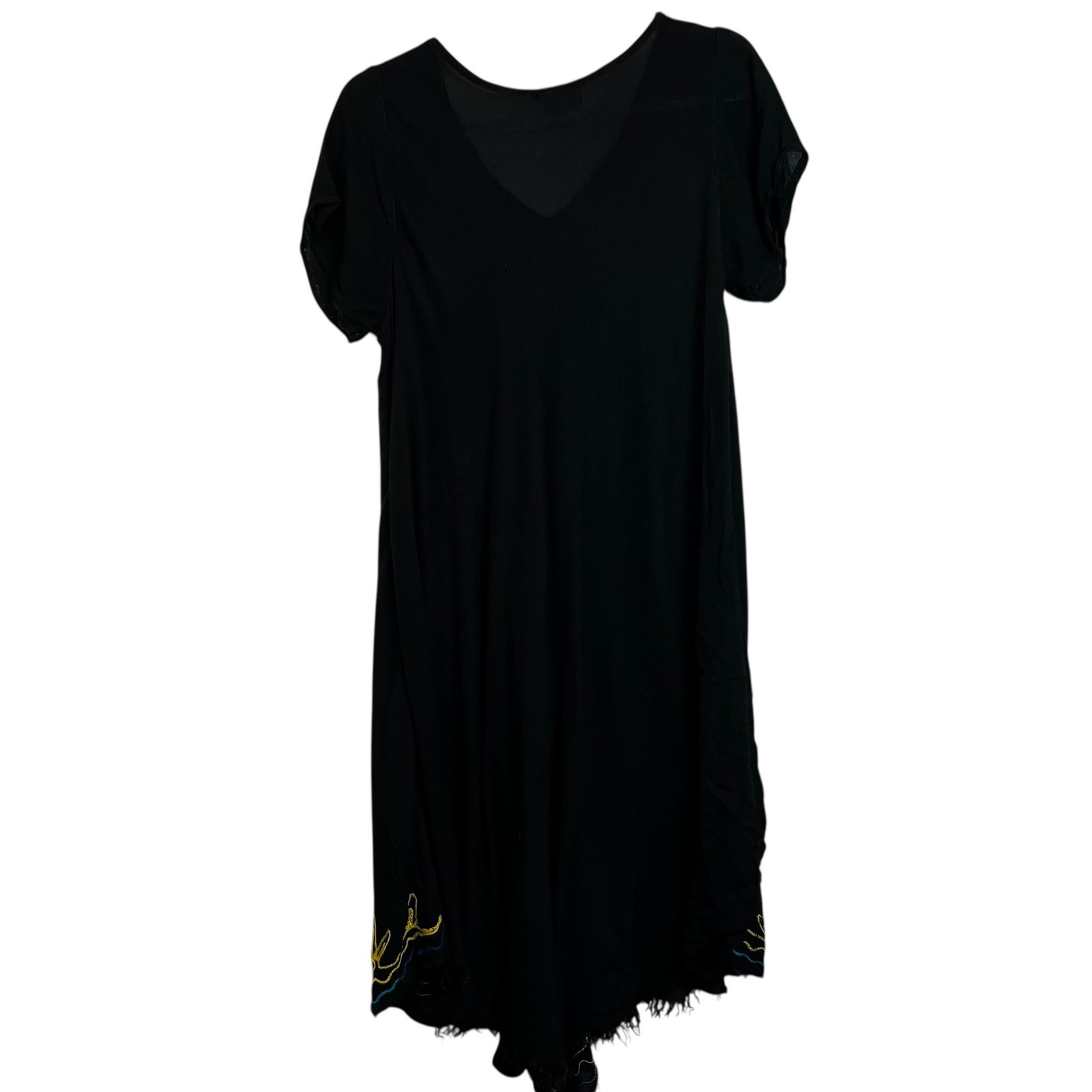 Exist Black Rayon Floral Embroidered Boho Tunic Dress V-Neck Free Size India