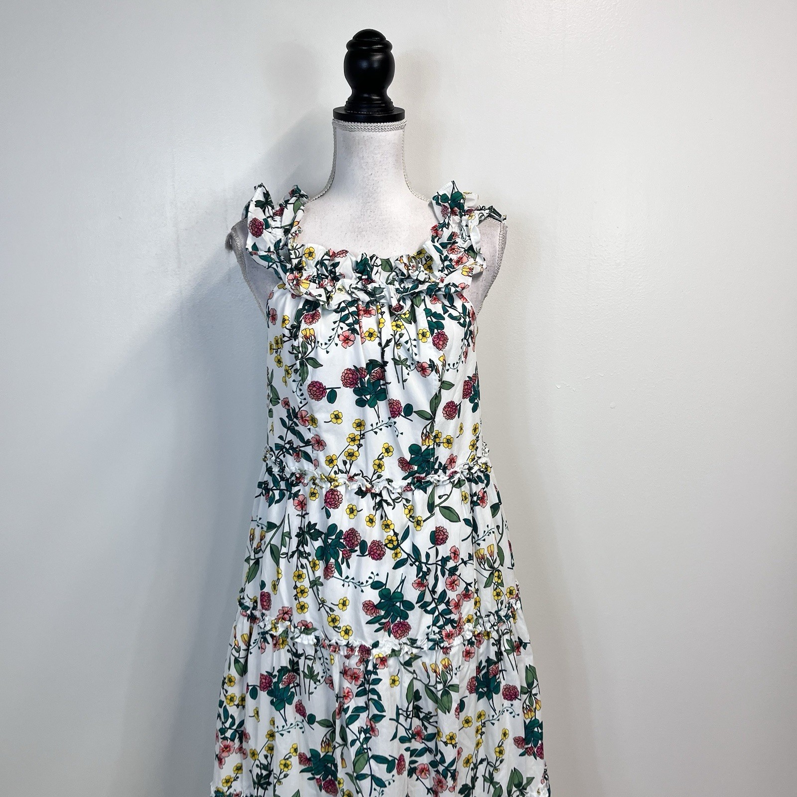 Nautica Jeans Co. Ankle Length Smocked Ruffled Floral Maxi Dress size Medium