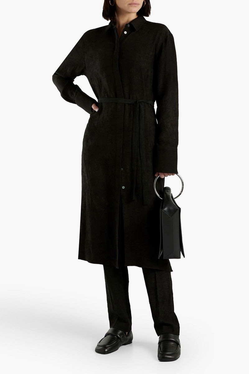 JOSEPH Shirt Dress FR36 US4 UK8 S Black Crushed Matt Satin NO BELT
