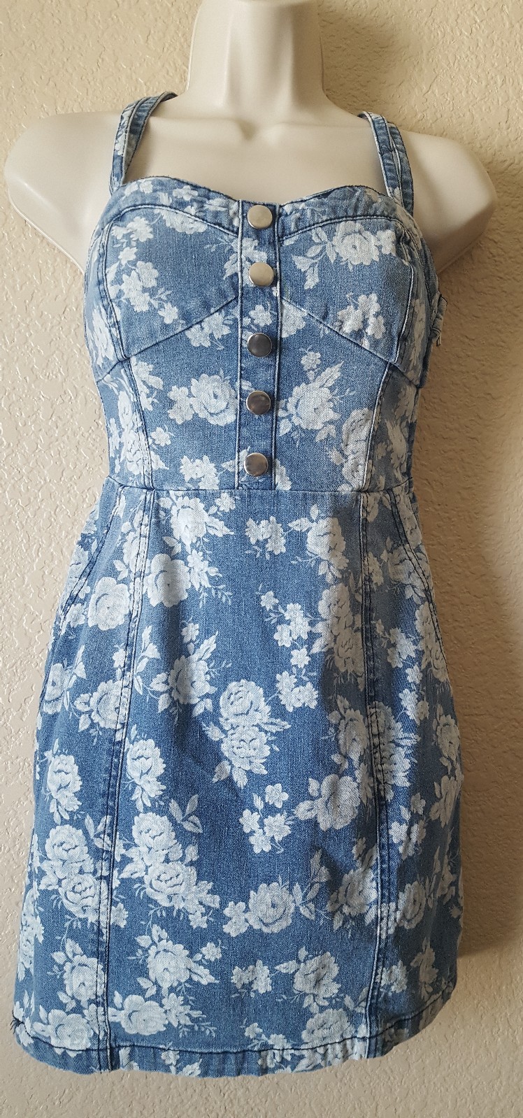 Jalete Denim Floral Print Mini Jean Sheath Dress Size S New