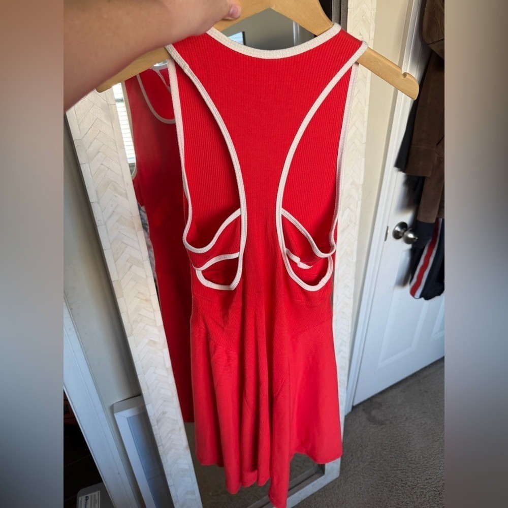 Anthropologie Daily Practice Red Ribbed Tank Tennis Dress with White Trim
