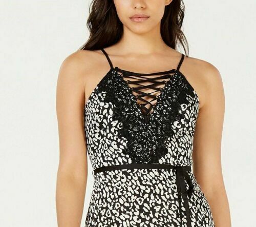 J.O.A. Just one Answer Womens Large Black White Corset Laced Neckline Dress NEW