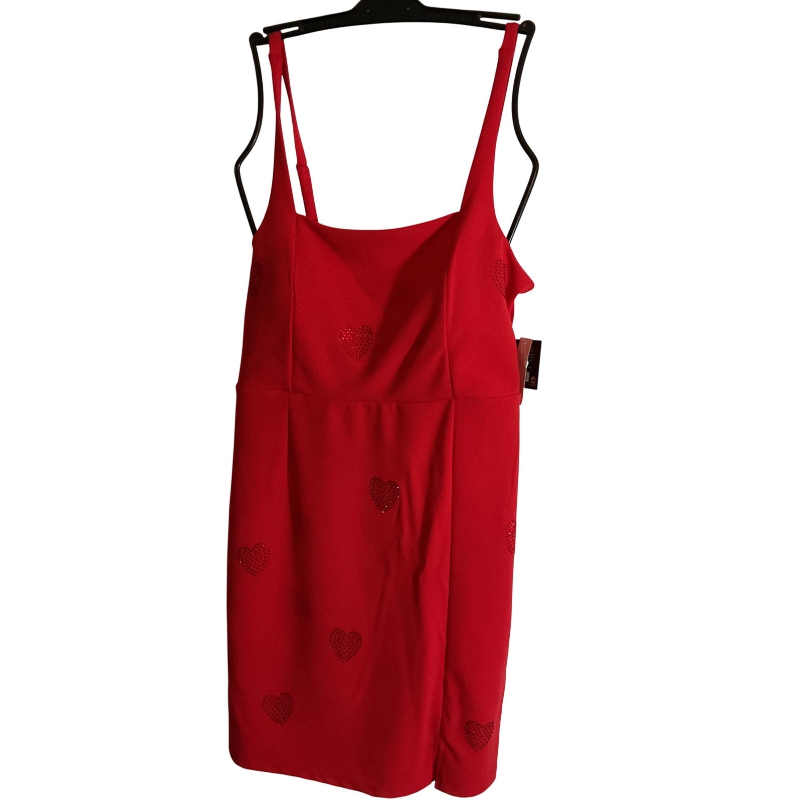 2 Planet Gold Red & Black Square Neck Sparkle Heart Mini Dress XL