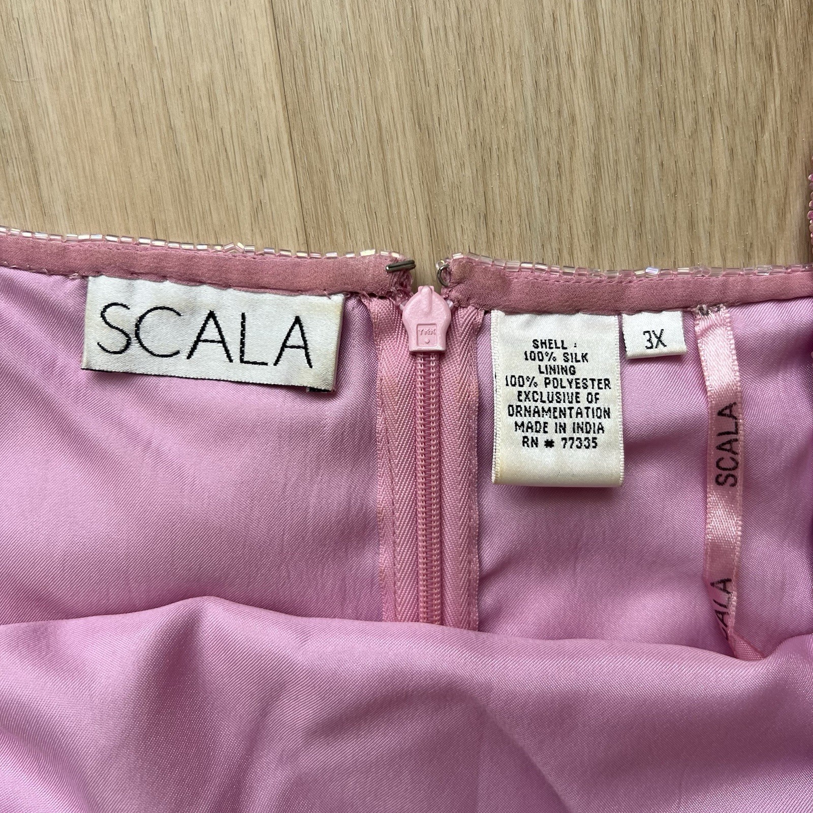 Scala bubblegum Pink Beaded Embroidered Chiffon Floral Long Gown Dress Womens 3X
