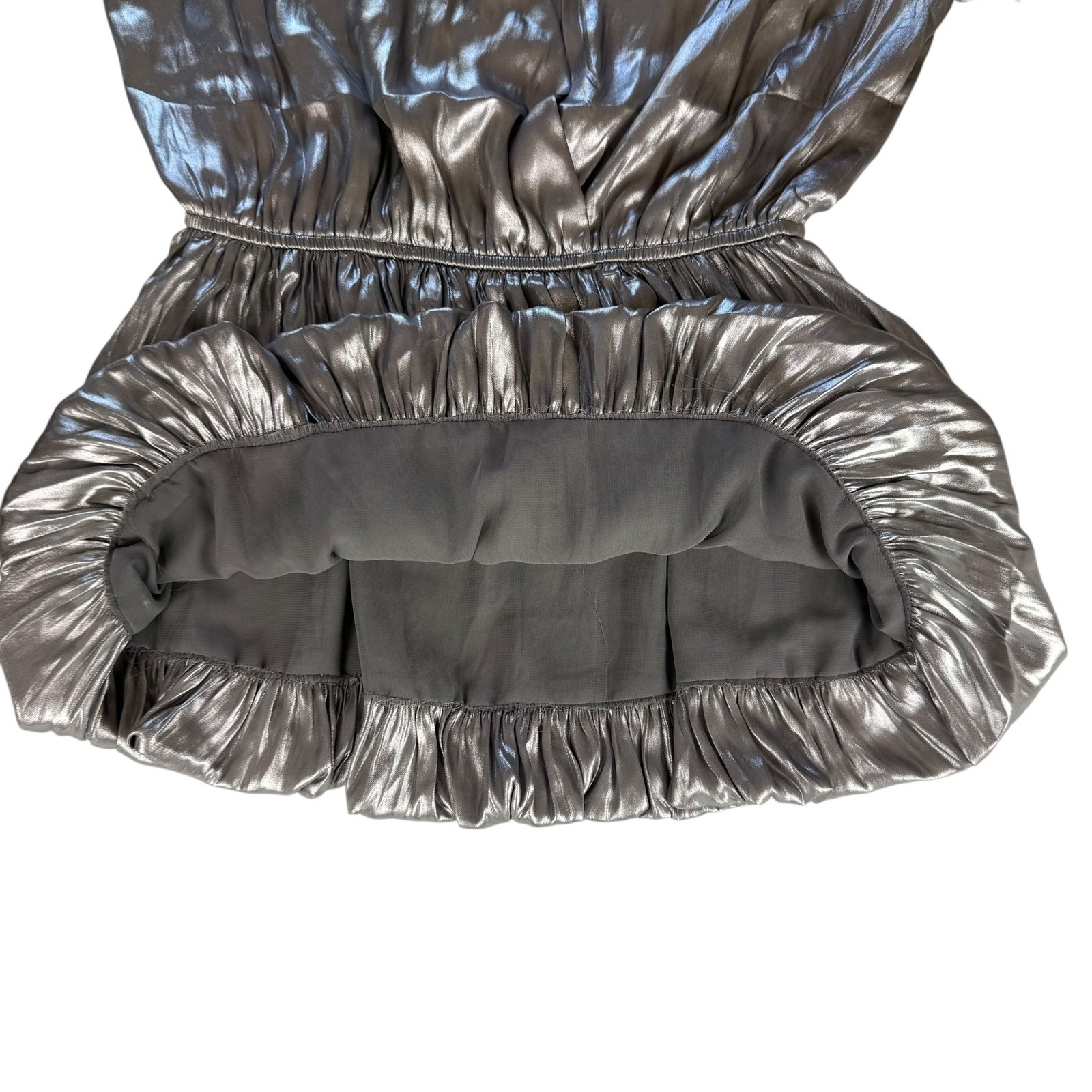 Current Air Los Angeles Silver Metallic Long Sleeve Ruffle Tiered Mini Dress XS
