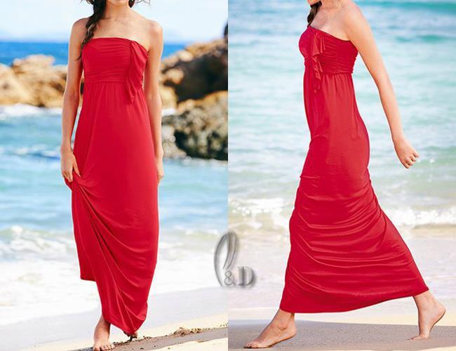 AU SELLER Red Silk Cotton Strapless Cocktail Party Dress Beach Cover Up dr143