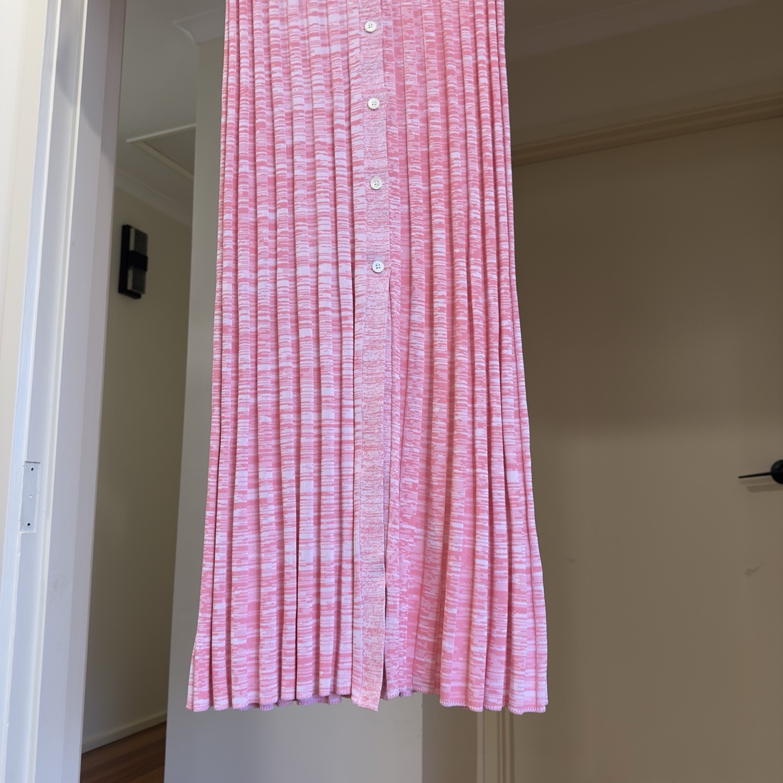 Scanlan Theodore Pleated Rib Placket Dress Pink Pastel VGC RRP$900 Size M