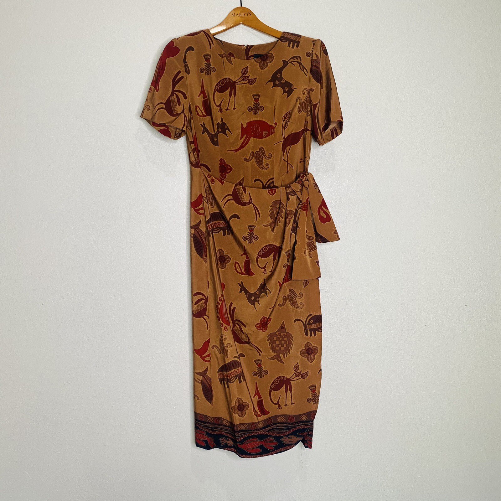 Vtg Sag Harbor Dress 8 Brown African Jungle Animals Native Teacher 90’s Y2K