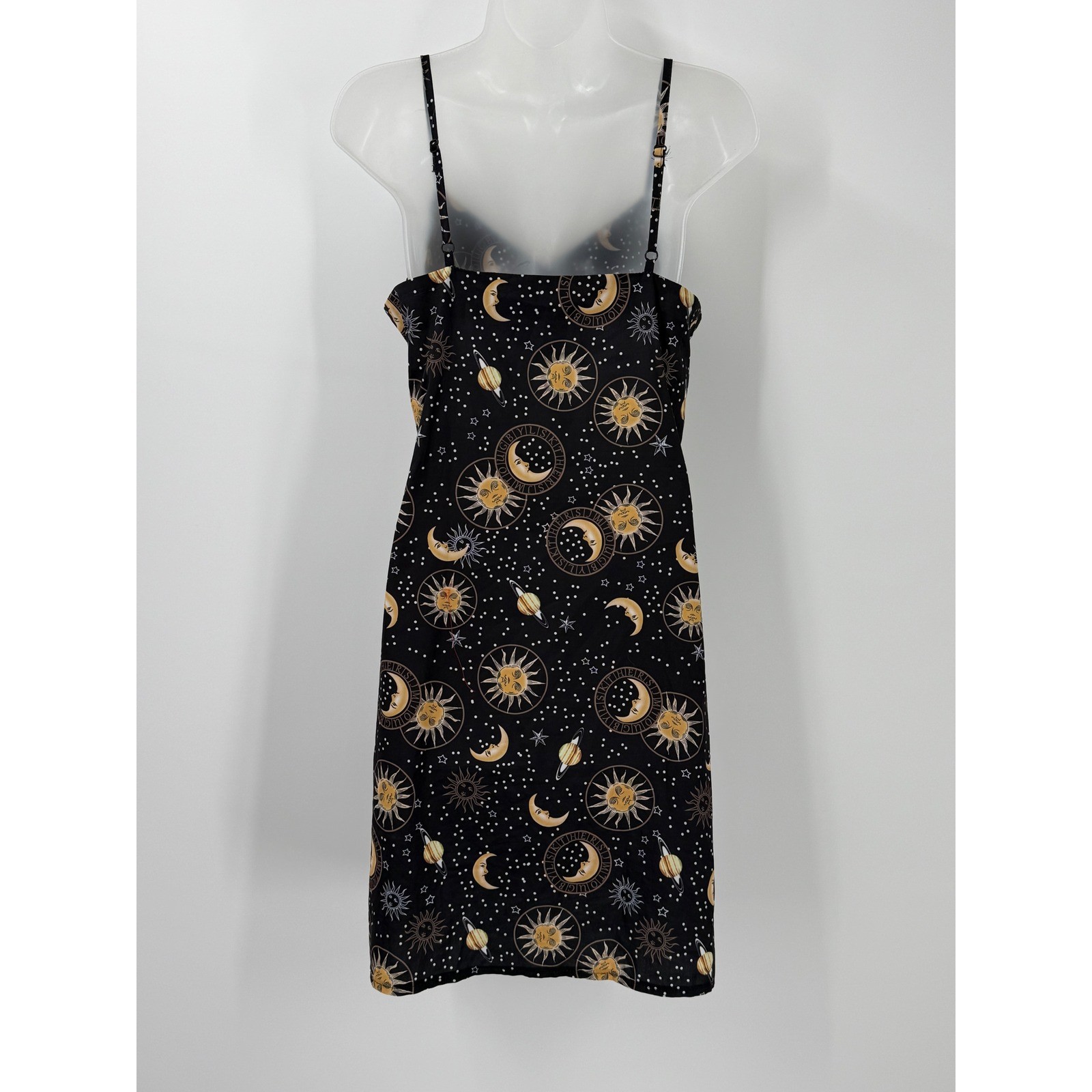 Celestial Sun Moon Star Print Button Front Cami Dress sz S Whimsigoth y2k 90s