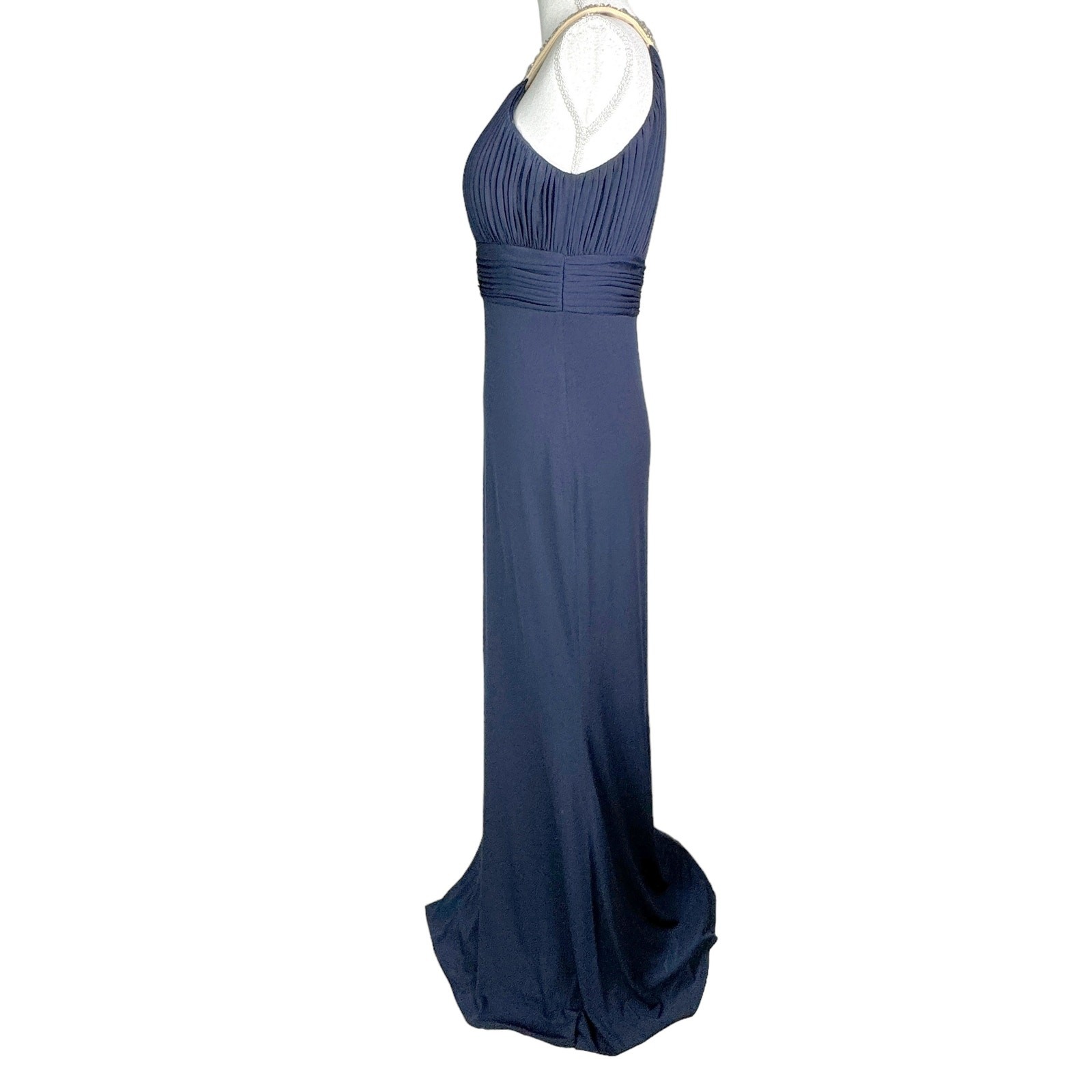JS Boutique Halter Gown Maxi Dress Beaded Collar Keyhole Mermaid Hem Navy Blue 6