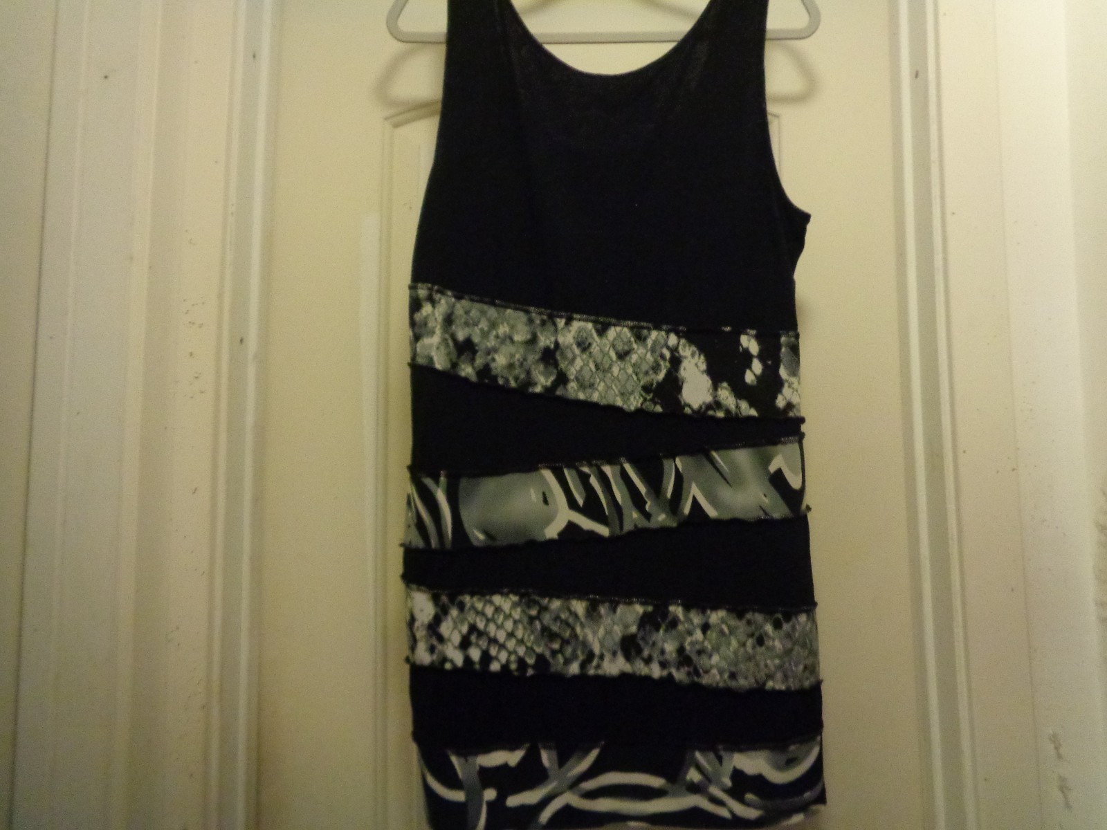 COCO BLANCO KNIT TUNIC BLACK WHITE GREY FUN DRESS L