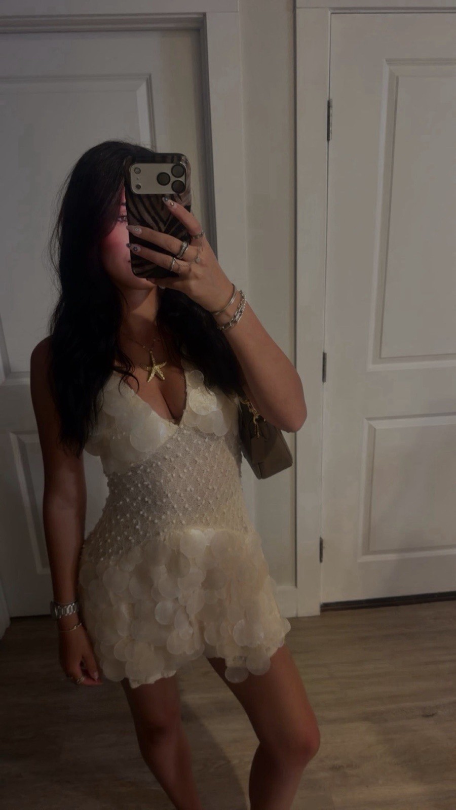handmade shell cream dress