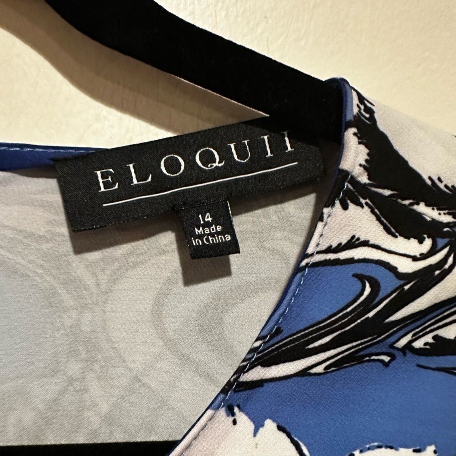 ELOQUII FLORAL BOHO LONG SLEEVE ROUND CREW NECK BLUE GREEN WHITE DRESS 14