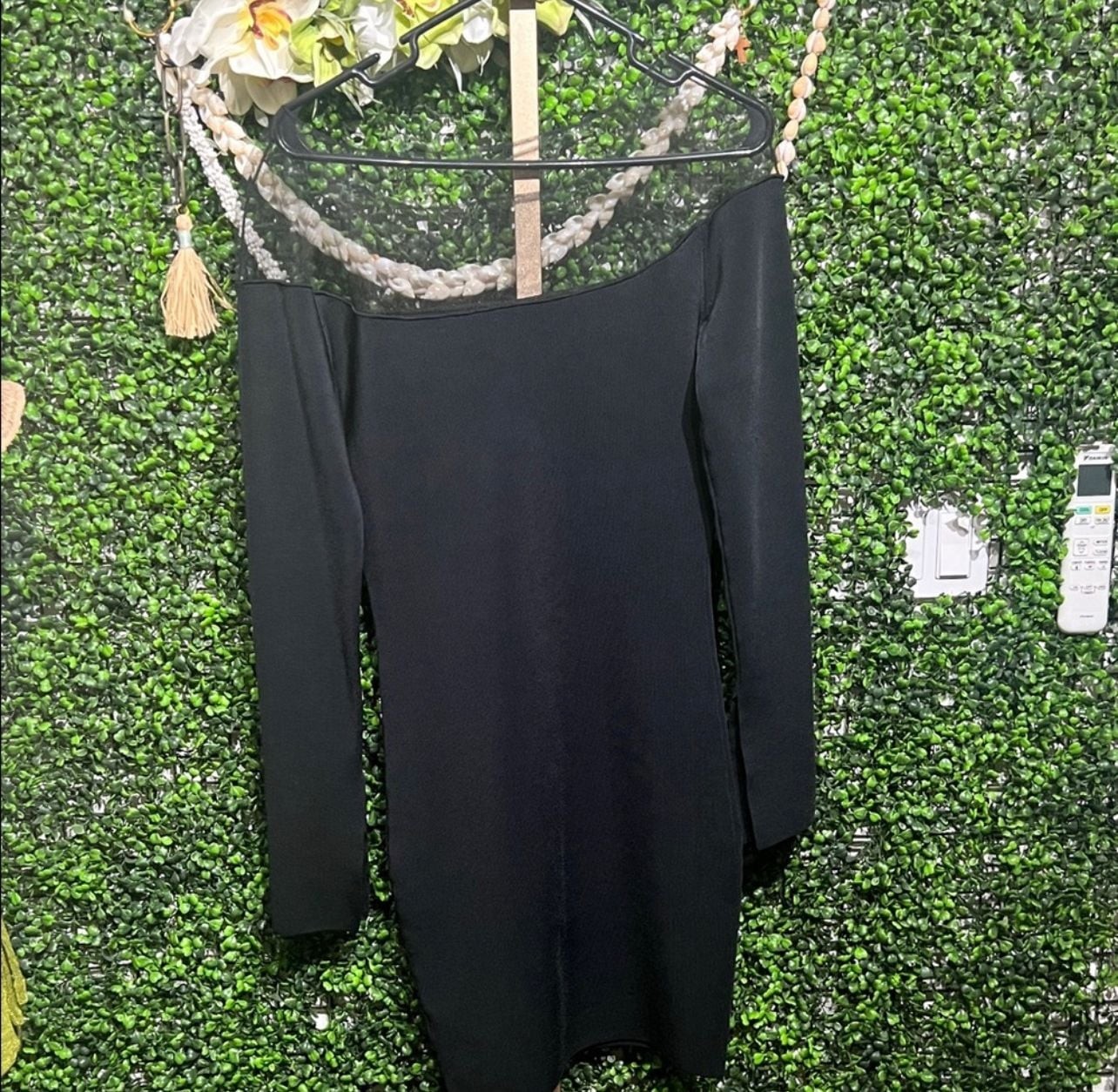 Bailey 44 Black Mesh Yoke Long Sleeve Mini Dress with Slit Sleeves