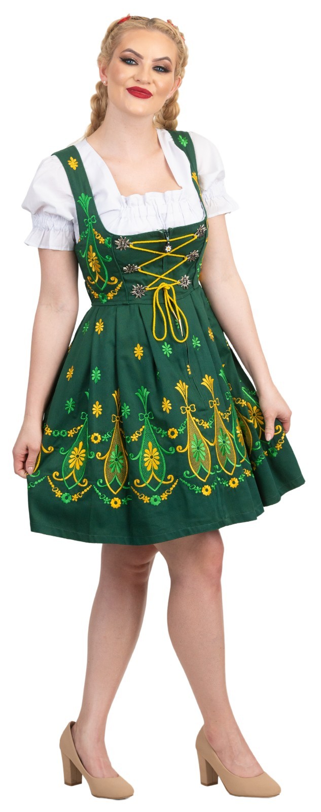 German Dirndl Dress Short Green Oktoberfest XS S M L XL 2XL Waitress Party Women